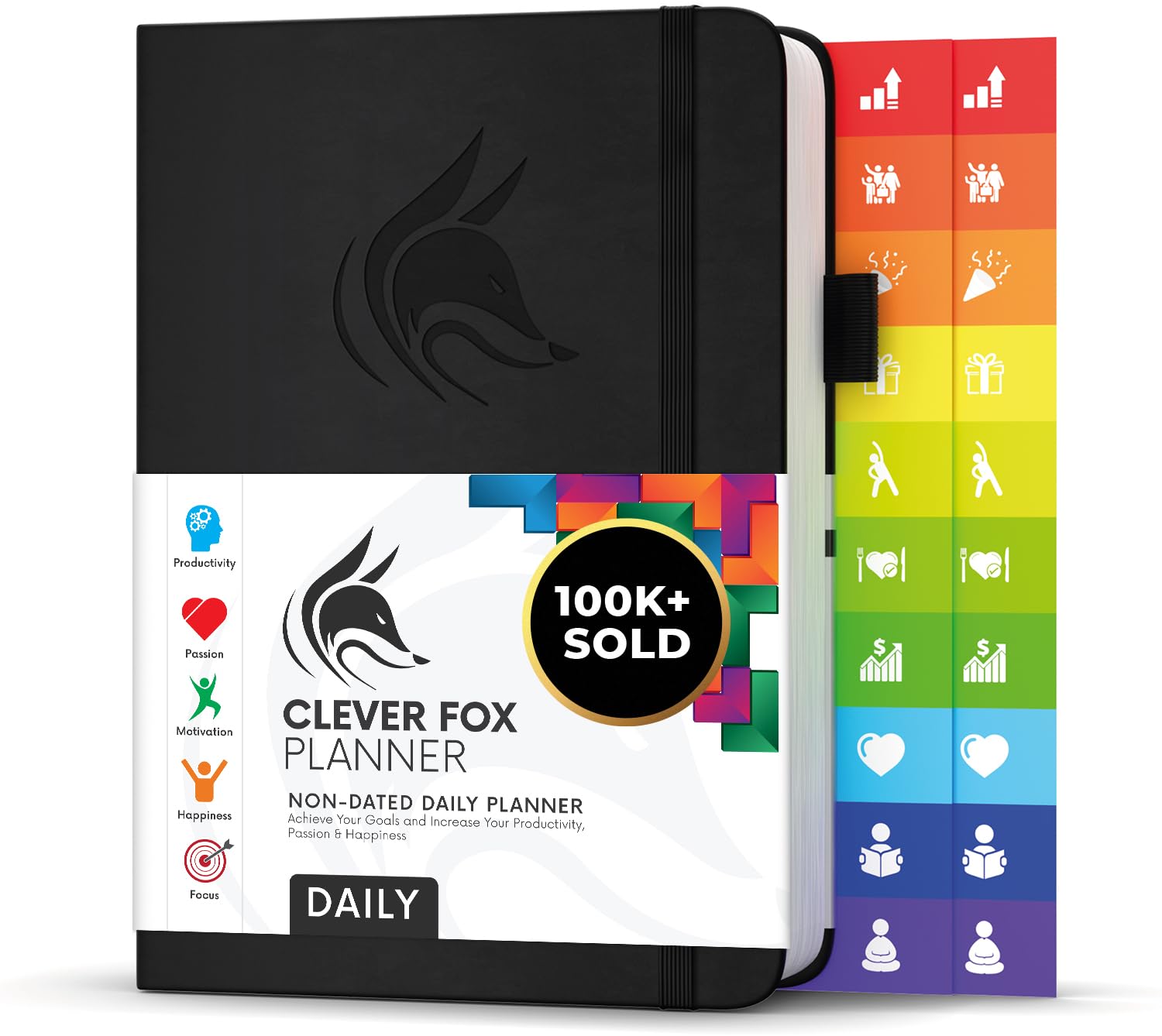 Clever Fox Daily Planner – Undated Planning Notebook with Hourly Schedule & To-Do List – Personal Day Task & Work Organizer, 6 Months (Black)