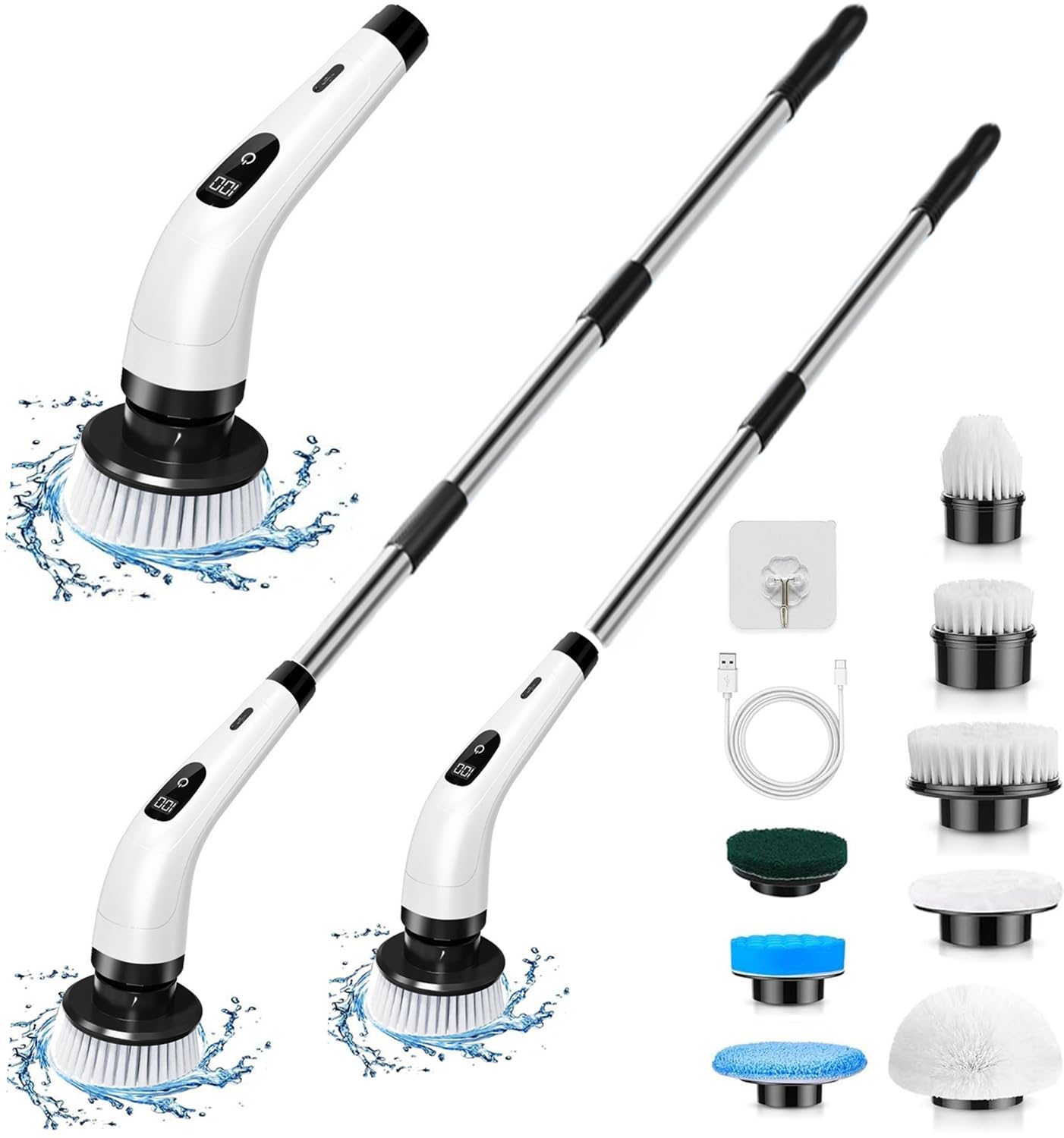 YY YITIKAElectric Spin Scrubber, with 8 Replaceable Brush Heads - 2 Speeds - Adjustable Extension Arm - LED Screen, 360º Electric Bathroom Scrubber for Cleaning Tile, Sink, Window, Floor, Tub, Car