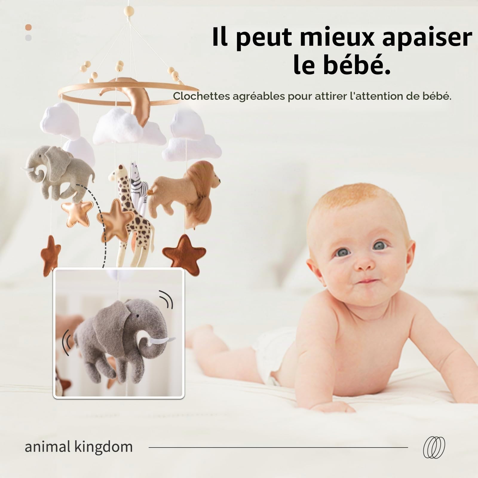 Mobile Safari pour berceau – Mobiles de berceau pour bébé – Fabriqué à la main en feutre pour décoration de chambre d'enfant et cadeau de douche