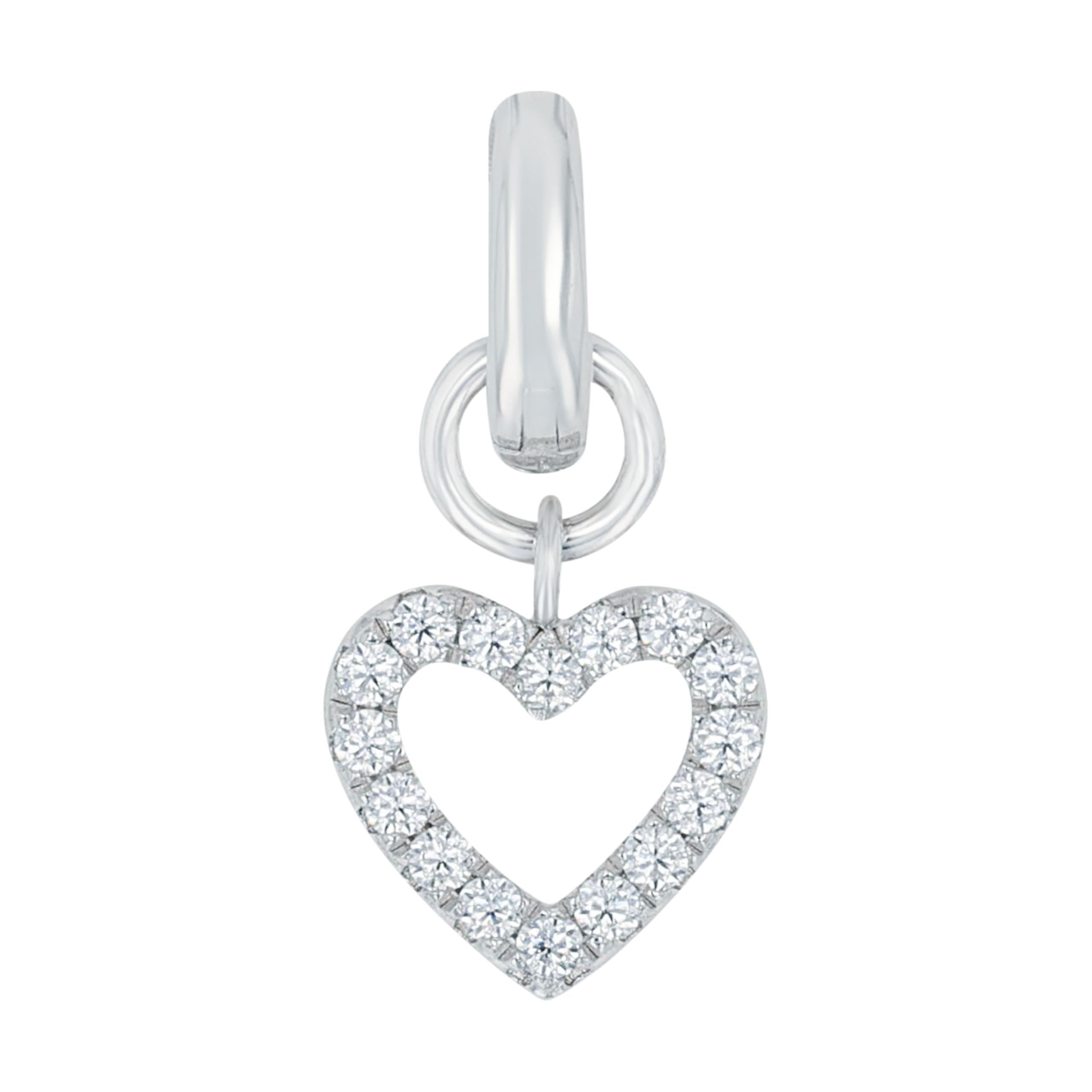 amor Charm 925 Sterling Silver Women Charms, with Zirconia synth., 1.8 cm, White, Heart, Comes in Jewelry Gift Box, 2038516