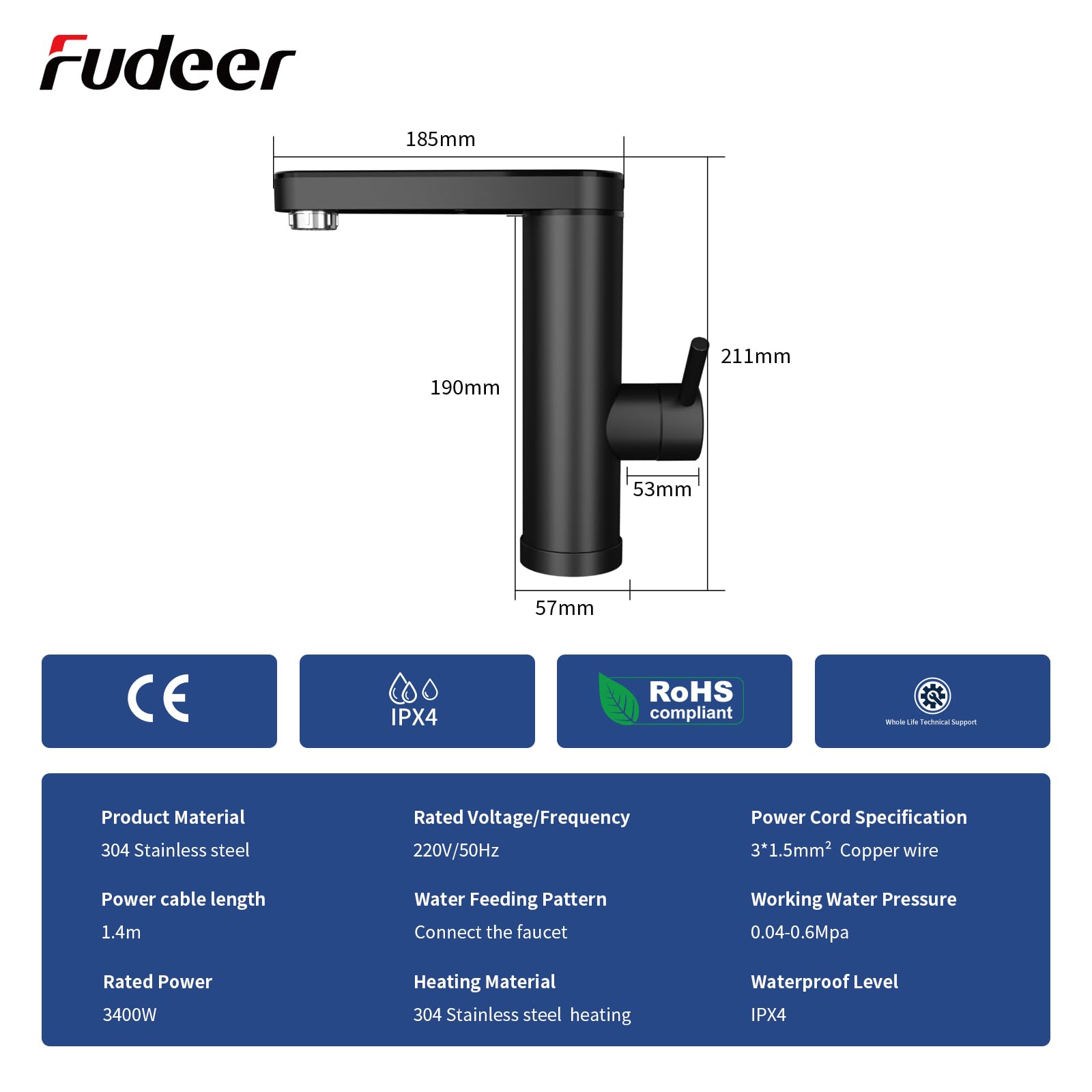 3.3kW elektrischer Durchlauf-Warmwasserhahn für Bad,230V,Edelstahl | Sofort warmes Wasser, einfacher Einbau, Digitaldisplay,120° drehbarer Auslauf,vielseitig,rostfrei,robust,pflegeleicht
