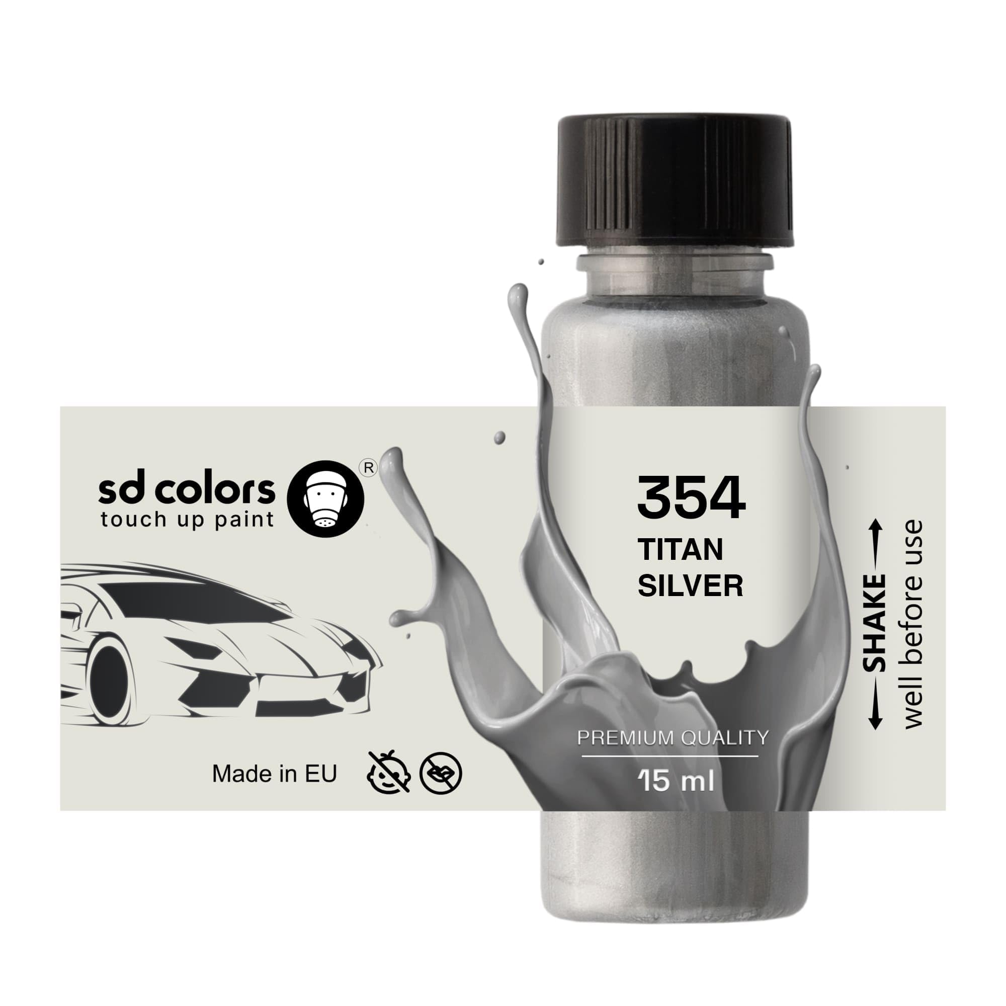 SD COLORS TITAN SILVER 354 - Pintura de retoque (15 ML, para reparación de arañazos, código de color 354, color plateado