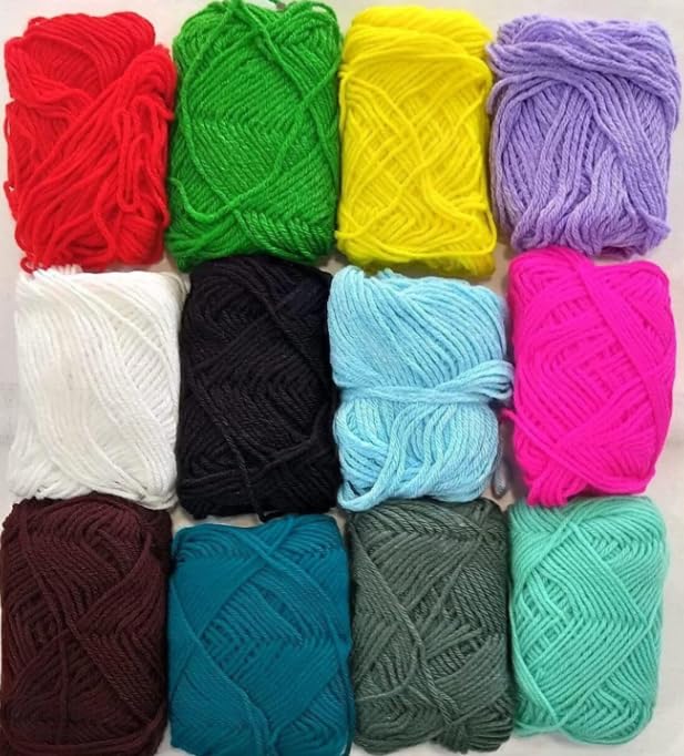 Image of Multicolor Acrylic Knitting Yarn Oon Set for Crochet & Crafting, 12 Assorted Color Wool Thread Bundle for DIY Knitting Sewing Embroidery Art Craft Projects, Soft Yarn Pack for Beginners & Kids