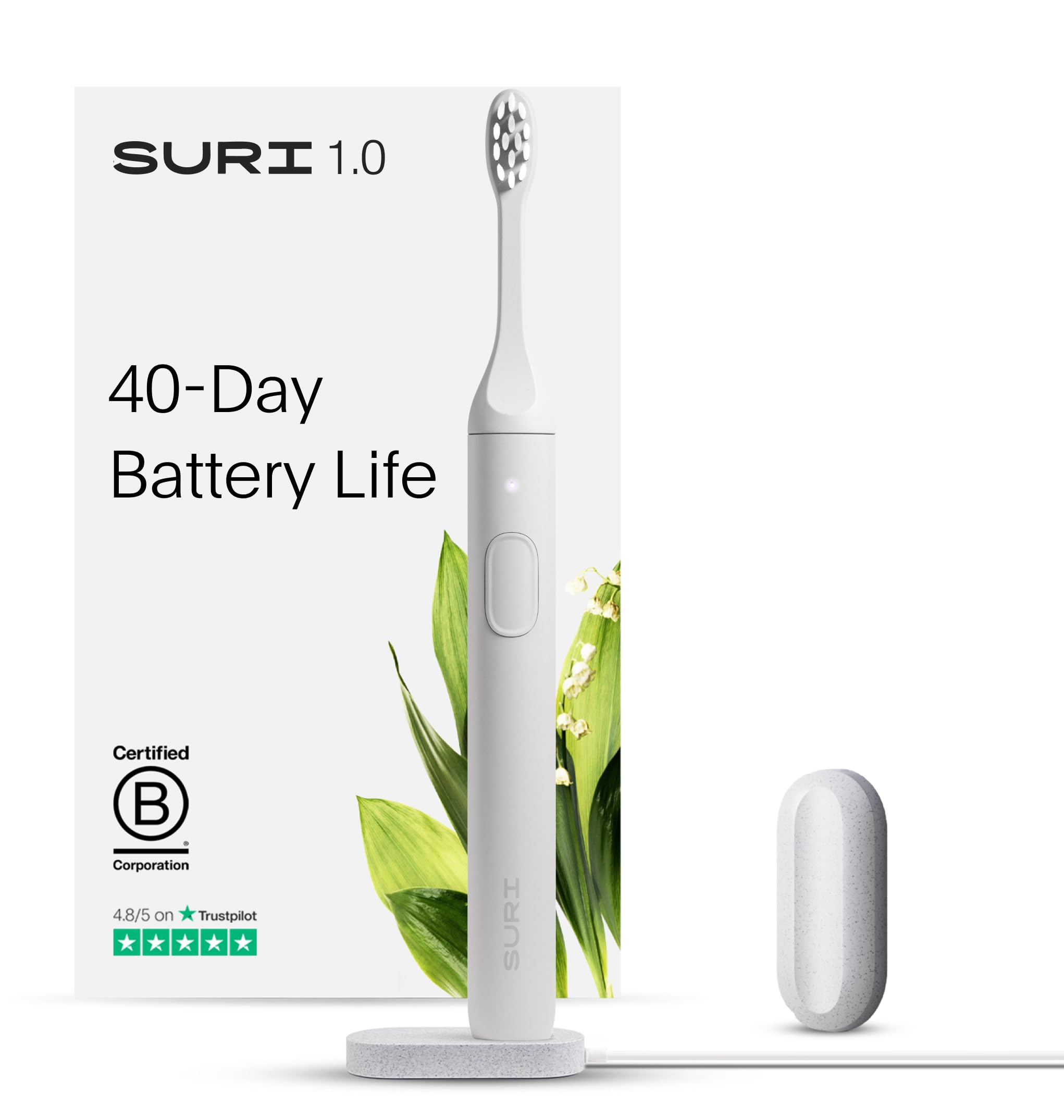 SURI 1.0 Sonic Electric Toothbrush | 1 Month+ Battery | UK’s No.1 Rated | Electric Toothbrush Adults | Travel Tooth Brush | Sonic Toothbrushes | White