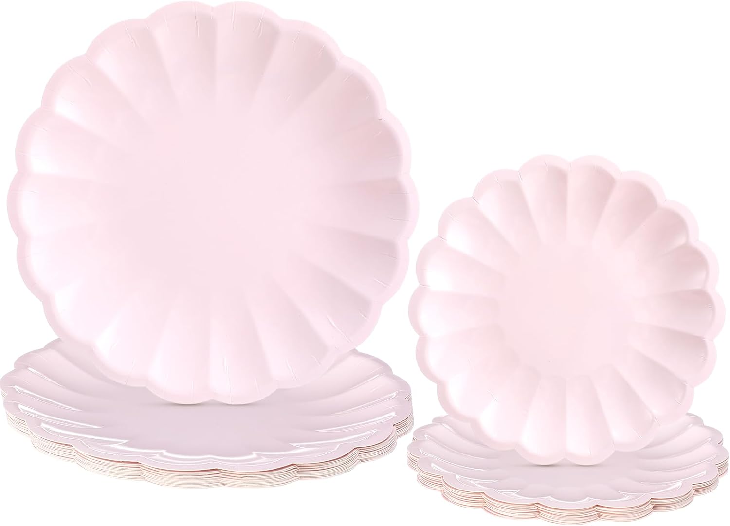 30 Pcs Pink Scalloped Paper Plates 9.5 Inch and 7.5 Inch Shell Edge Disposable Dinner Plates for Birthday Wedding Baby Shower Party Decorations