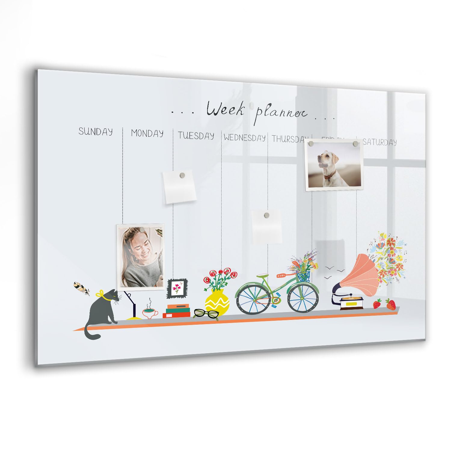 Lavagna in Vetro Magnetica con Accessori | Magneti Potenti, Pennarello e Gomma Inclusi | Ottima per Casa, Ufficio e Scuola - 90x60 - Agenda settimanale