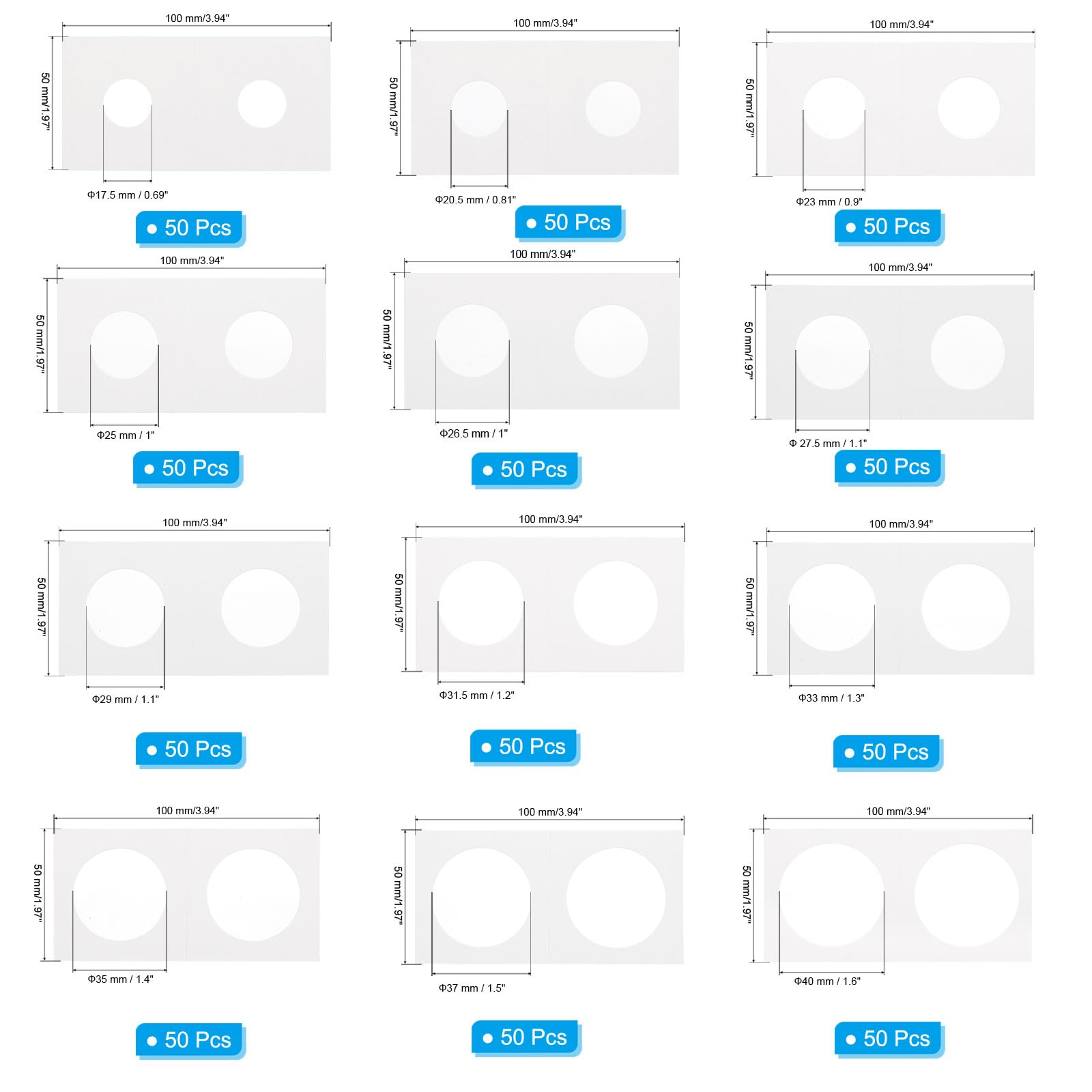 PATIKIL 2x2 Coin Flips, 650 Pack 17.5-40mm Cardboard Coin Holder Paper Coin Holders for Coin Collection Supplies Collector White - Image 2