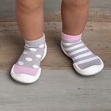 Komuello Zapatos de caminar para niñas y bebés pequeños, transpirables, lavables, antideslizantes, zapatos sin cordones, Puntos y rayas rosadas