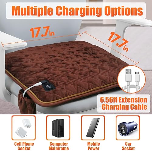 Miniatura 3 de Cojín de asiento con calefacción de 10000 mAh, funciona con pilas, portátil, USB, recargable, para oficina y hogar