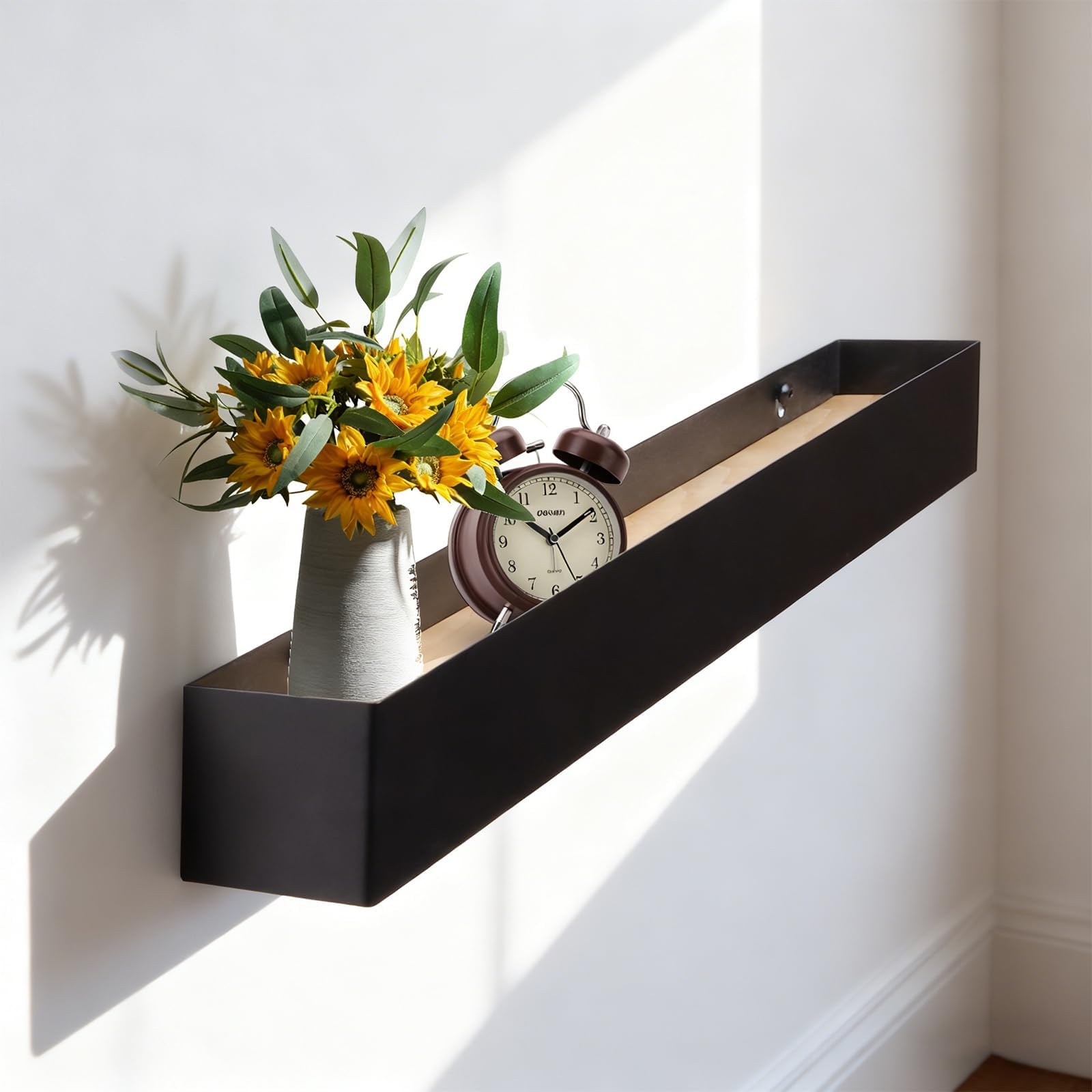 Wandgarderobe mit Ablage, Versteckte Wandmontage Kleiderhaken Wand, 60cm Garderobenhaken, Wandgarderobe Schwarz mit 7 Haken für Wohnzimmer, Flur und Schlafzimmer