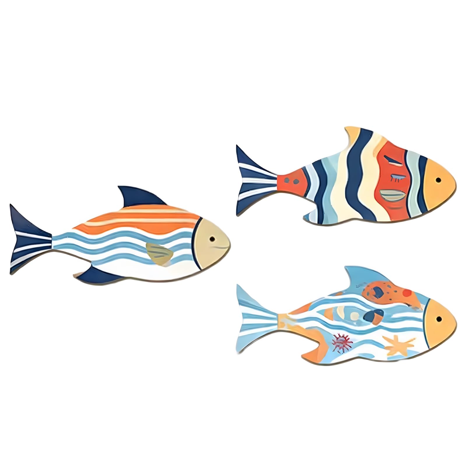 tabecou 3 Pcs Vintage Beach Wooden Fish Wall Decor, Nautical School of Fish Coastal Wall Art, Summer Lake House Hanging Wall Sculpture