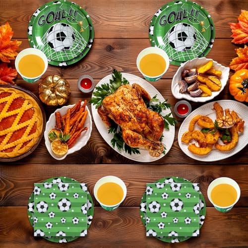 Miniatura 4 de Vajilla Fiesta De Fútbol, 96 Piezas Vajilla Cumpleaños Desechable Incluir Platos Tazas Servilletas, Platos Desechable Para Decoración Temática Deportiva Fiesta Cumpleaños Fútbol Niños 24 Invitados