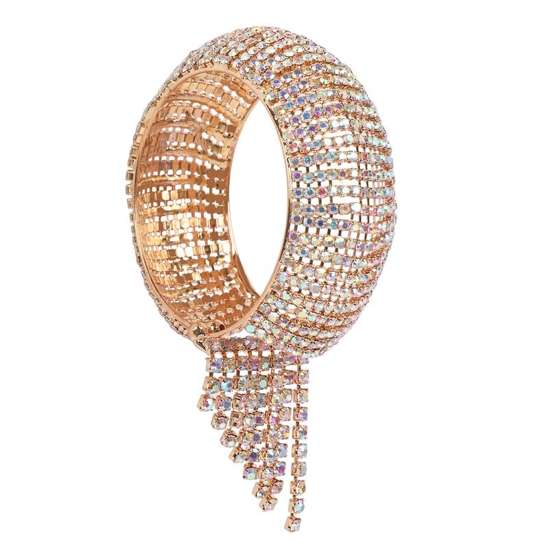 TANAIRA Brass Cuff Bracelets For Women | Oval Cubic Zirconia Stud...