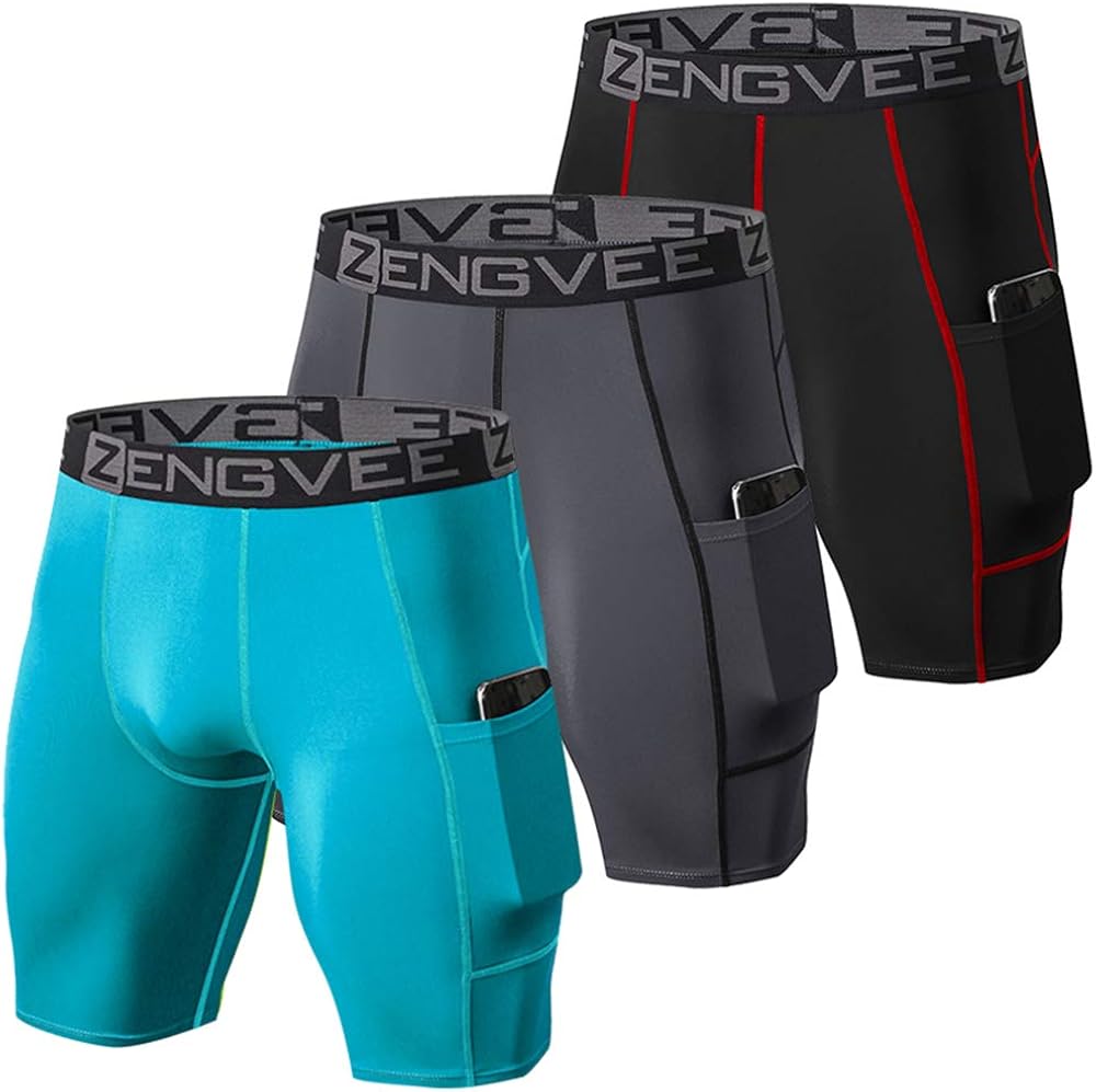 ZENGVEE Men's 3 Pack Compression Shorts with Pockets Athletic Baselayer Underwear for Running,Workout,Training : Clothing, Shoes & Jewelry
