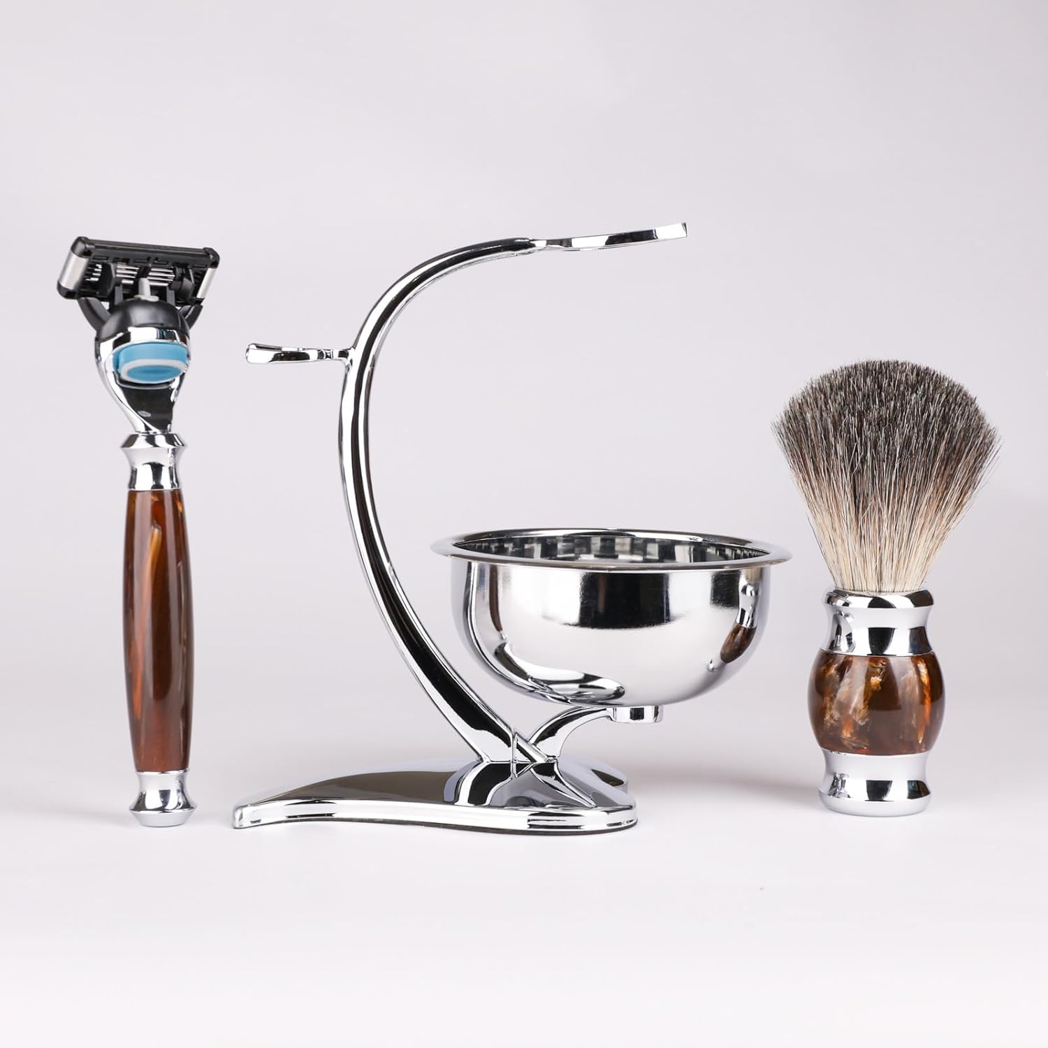 Luxury Shaving Kit for Men,Includes Badger Hair Brush,Wet Shave Soap Bowl and Safety Razor Compatible with 5-Layer Blade,Barber Style 4-Piece Gift for Men-Smooth and Close Shaving