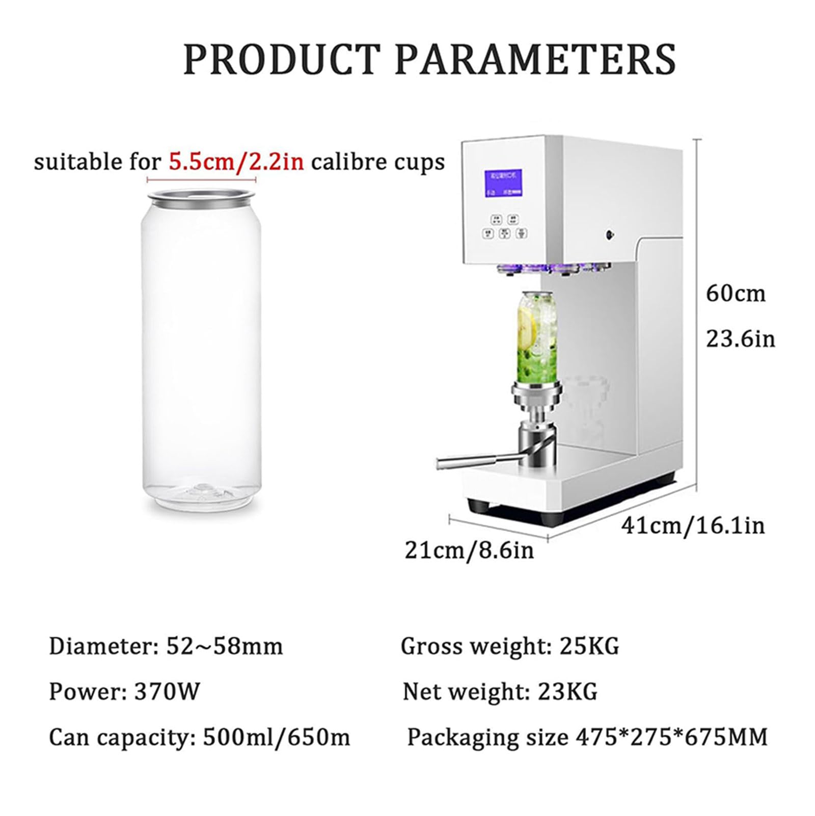 Sigillatrice semiautomatica per lattine, macchina commerciale per sigillare tazze per casa, bar, ristoranti e bevande, ideale per sigillare bevande gassate e bevande
