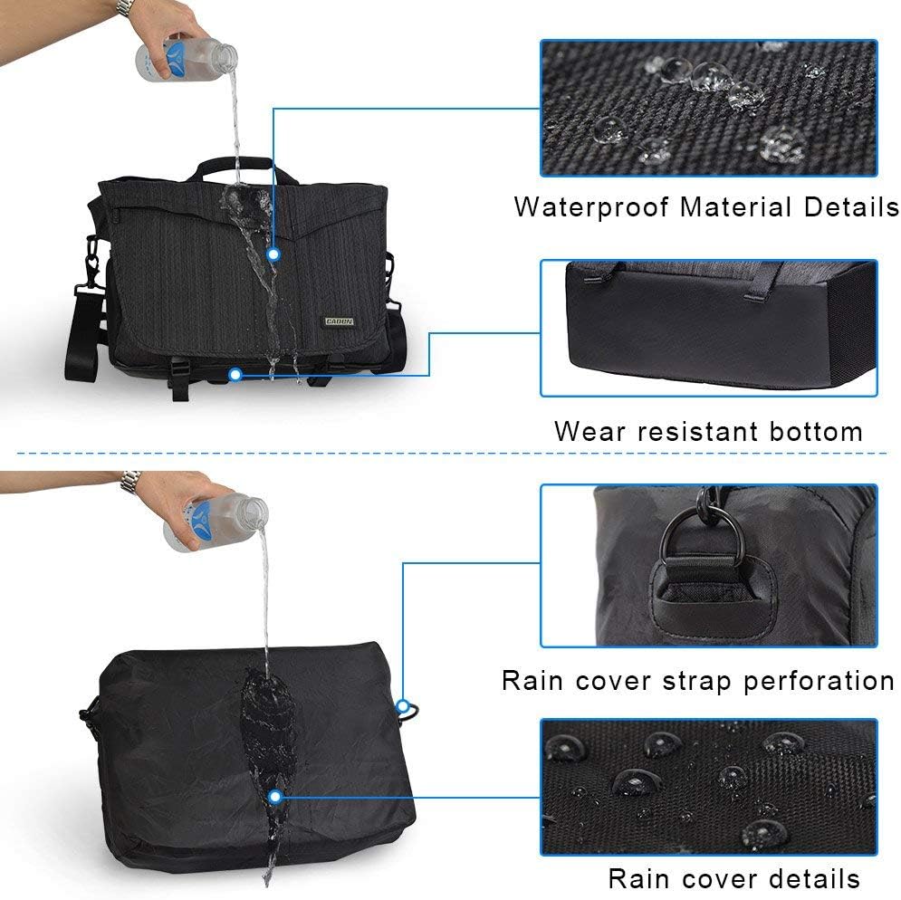 CADeN Camera Bag Case Shoulder Messenger Photography Bag with Laptop Compartment 14", Tripod Holder, Compatible for Nikon, Canon, Sony, DSLR SLR Mirrorless Cameras Waterproof Black