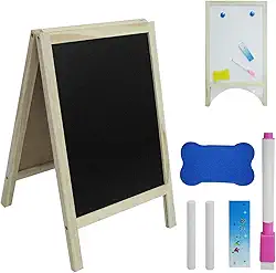Lousa Cavalete 3 em 1 - Quadro Branco + Magnético + Lousa de Giz em Madeira 40x25cm - Infantil, Escolar ou Decorativo Acompanha Caneta, Giz e Apagador