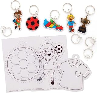 Baker Ross FE475 Football Super Shrink Keyrings - Pack of 8, Keyrings for Crafts to Colour in, Make and Display, Make Your Own for Kids