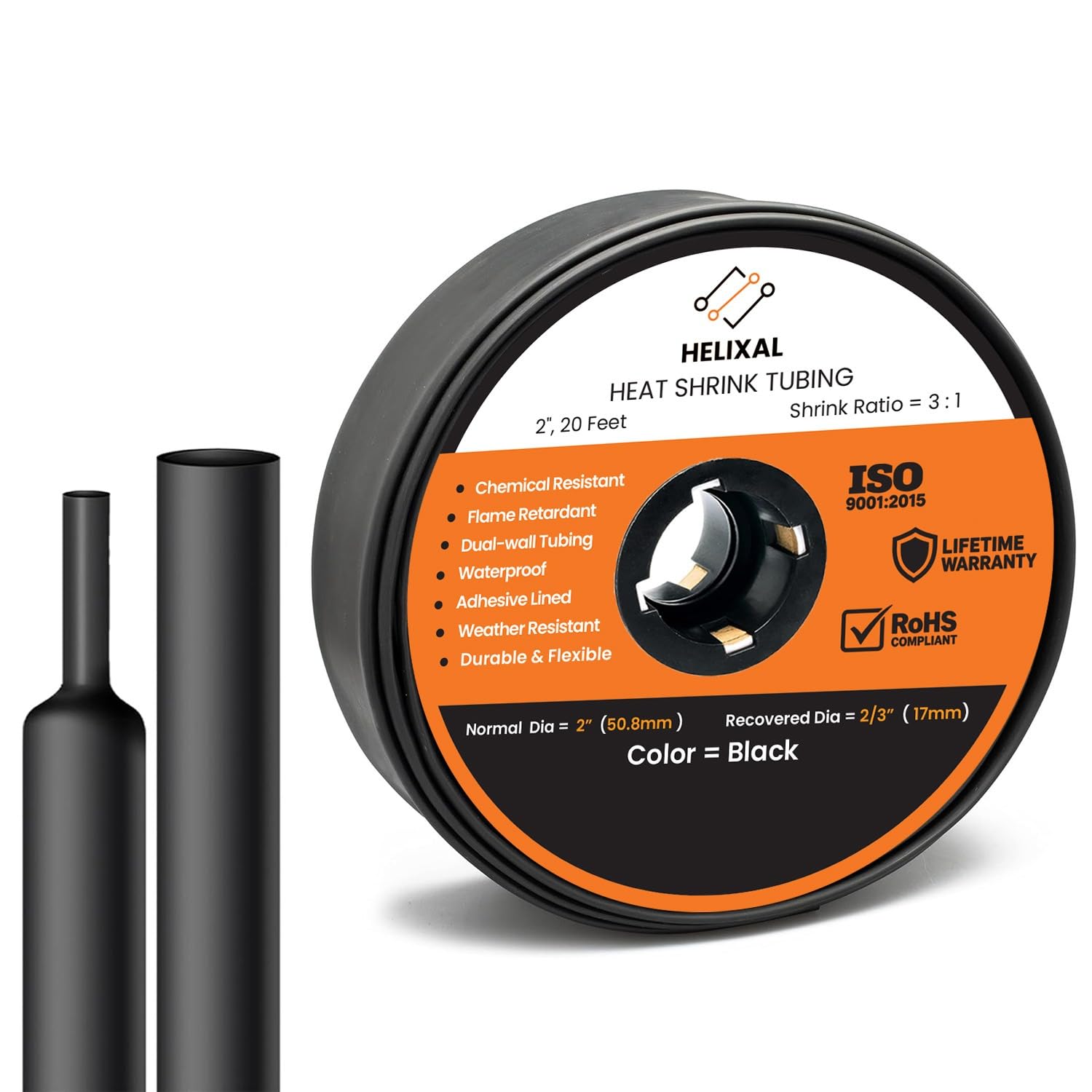 2" 50.8mm HELIXAL 3:1 Heat Shrink Tubing Adhesive Dual Wall 20ft Roll