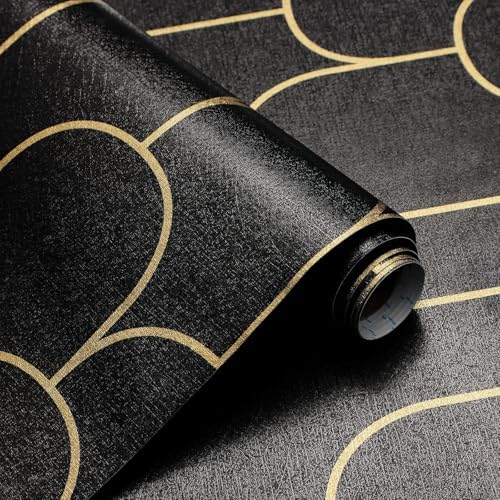 Yasinet Peel and Stick Wallpaper Black and Gold Wallpaper Black G...