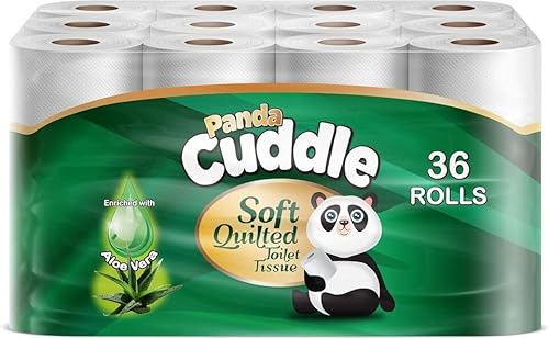 FR Enterprises Panda Cuddle Soft Quilted Toilet Rolls | Super Quality Tissues| 3 Ply Toilet Paper | Provide Ultimate Quilted Comfort | Compostable & Sustainable Tissue Roll (Aloe Vera, Pack of 36)