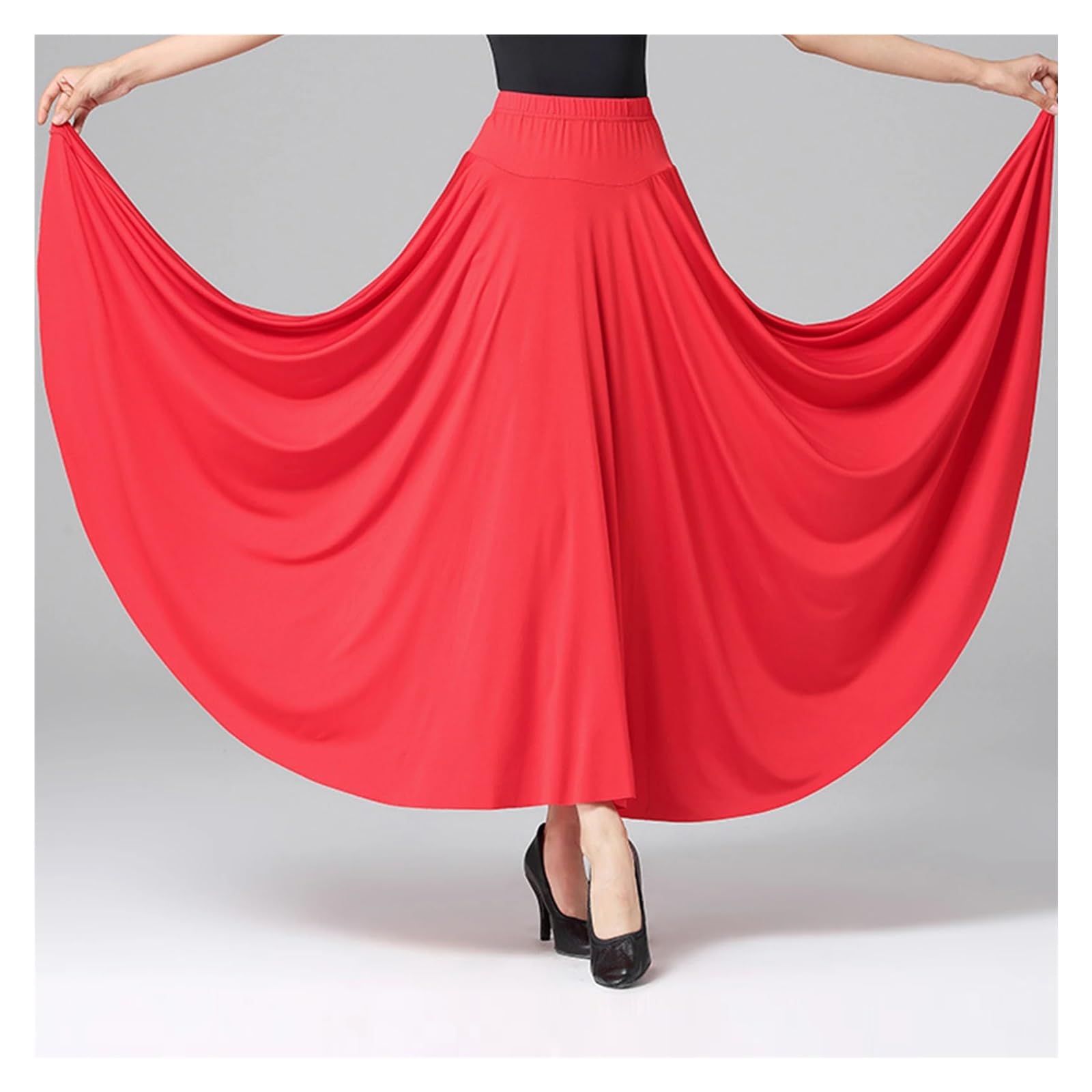 Falda de Baile de salón for Mujer, Falda Larga Lisa, Cintura Alta, Cintura elástica, Volantes, Disfraz de actuación(Pink,6XL)