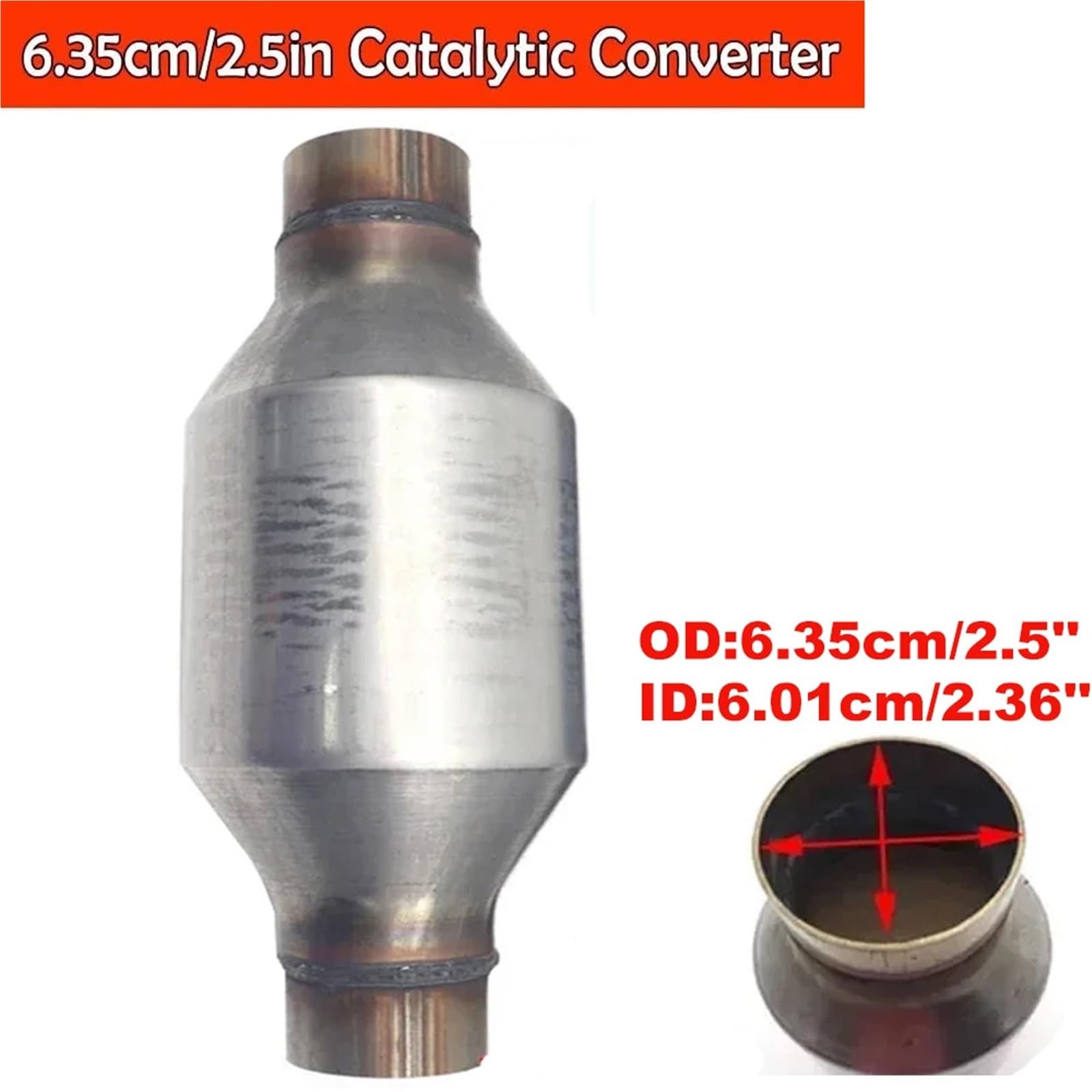 Catalizzatore Convertitore catalitico per auto corsa ad alto flusso da 2,5'' / 6,35 cm, 400 celle, catalizzatore di scarico EURO 1, substrato in acciaio inossidabile Catalizzatore Catalitico