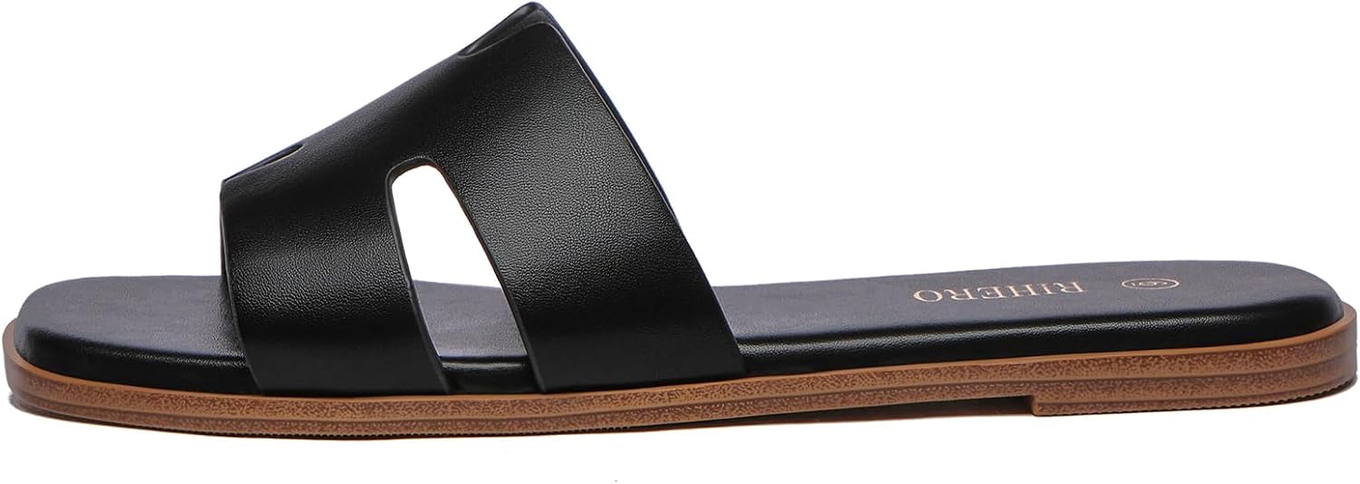 Rihero Women's Dressy Flat Sandals Comfortable Slip On Leather Slide Sandals - Image 4