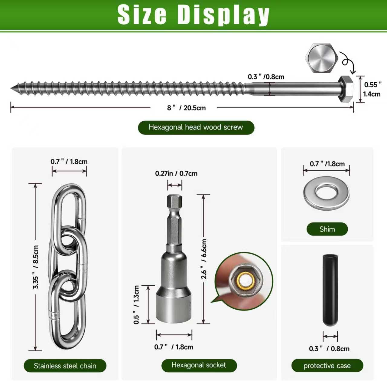 20 Pack Screw in Tent Stakes Heavy Duty,8 ’’ Ground Anchors Screw in,Metal Stakes with Hex Head Driver and Sturdy Storage Bag.(20)