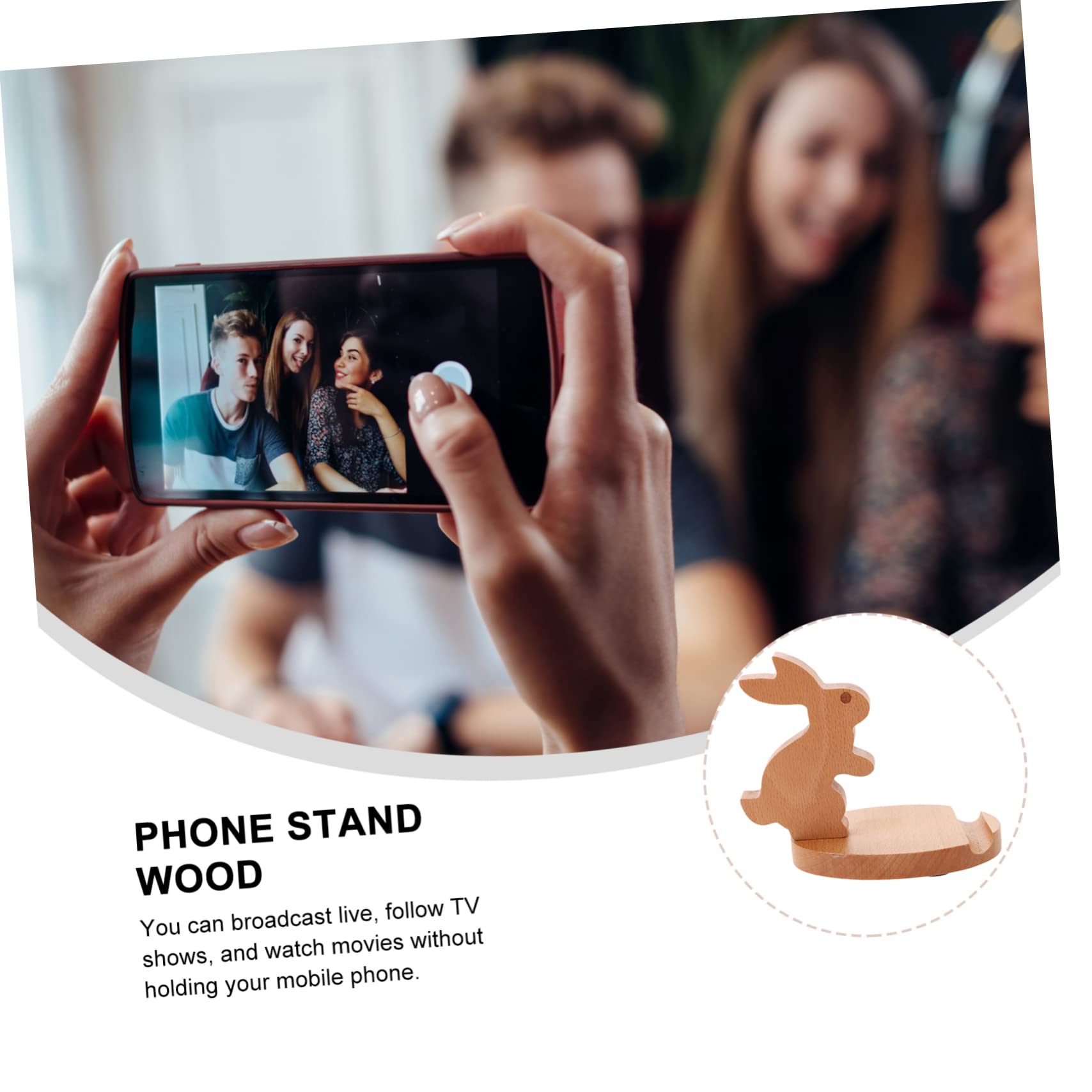 BESTonZON 3pezzi Supporto Per Smartphone Forma Di Coniglio Legno Porta Telefono Decorativo Per Scrivania e Tablet Design Adorabile e Stabile Per Visione Di Video e Videochiamate