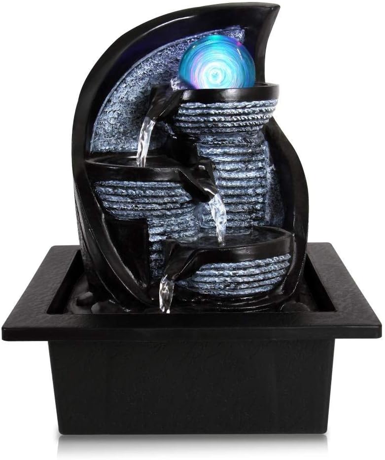 SereneLife Desktop Electric Water Fountain Decor w/ LED Illuminated Crystal Ball Accent - Indoor Outdoor Portable Tabletop Decorative Waterfall Kit Includes Submersible Pump & 12V Adapter : Home & Kitchen