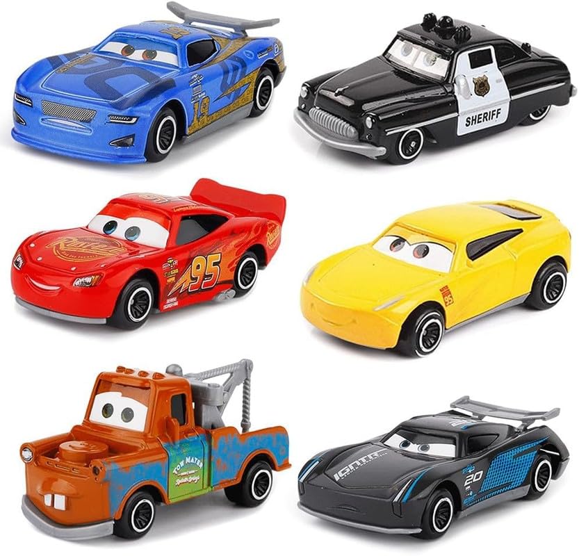 Image of Play Boy Set of 6 Mini Metal Car Model Diecast Metal Alloy Pullback Toy Vehicle with Openable Doors Light and Music Car for Kids (Multicolor)