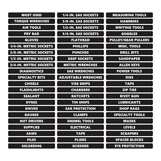 Toolbox Organizational Magnetic Rounded Labels Ultimate Set by DCM Solutions (Black, 0.5"H x 4.5"W)
