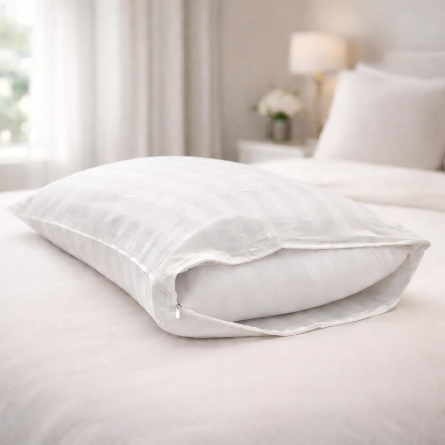 Damask Zippered Pillow Protector - Set of 2 Pillow Cover Standard Size 20"x26", Cotton Pillow Protector - 300 Thread Count Hypoallergenic Pillow Case, Breathable Pillow Encasement