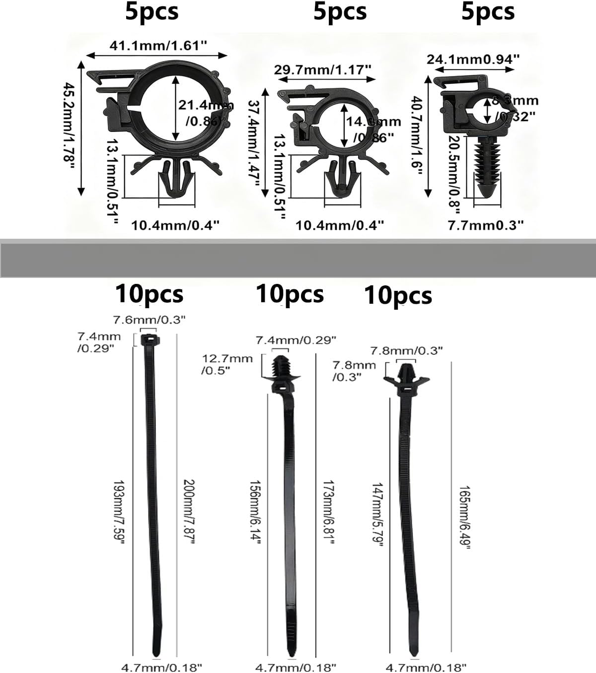 55 Universal Cable Tie Buckle for Car, Automotive Zipper Clips, Rivet Grip Zip Ties, Push Pin Clip Auto Body Parts Trim, Snap-Fit Bumper Retainer Fender Liner Door Panel Fastener