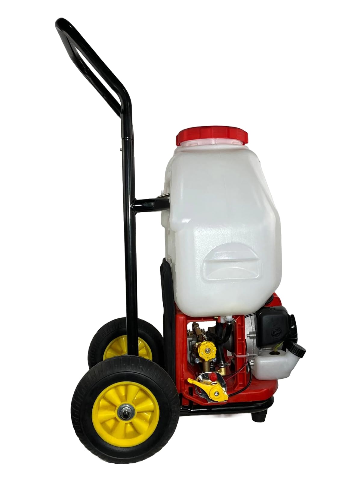 X-30 Fumigadora Pulverizador a Gasolina 2T (27 CC, 1,5 CV) con Mangueras 2m y 10m, Carro y Lanza Regulable – Sulfatadora Eficiente para Jardín y Agricultura – Instrucciones en Castellano.