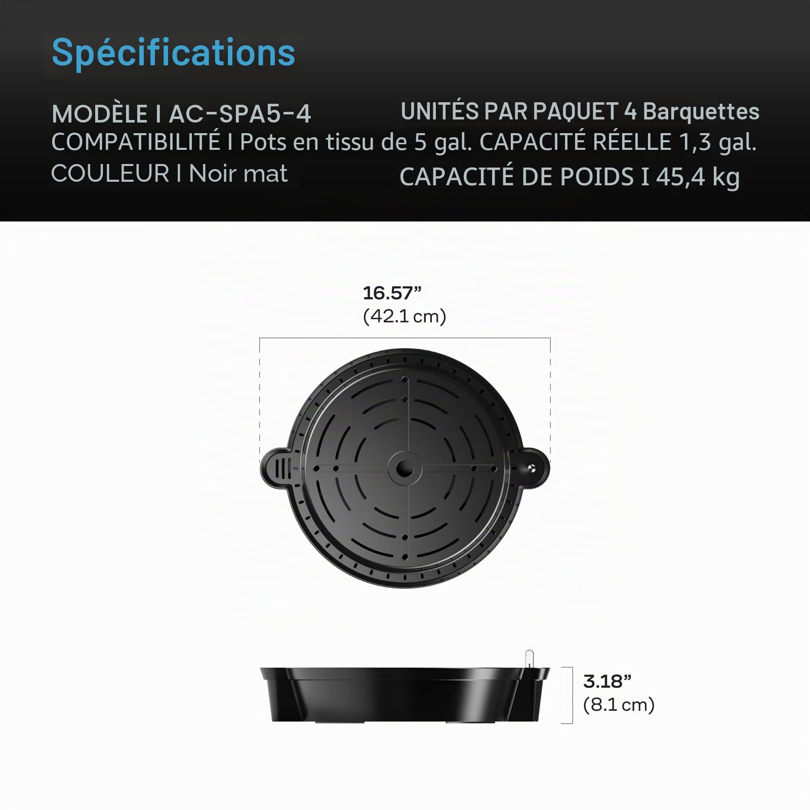 AC Infinity Lot de 4 bases de pot en tissu à arrosage automatique, système de distribution d'eau avec réservoir mètre, soucoupes surélevées pour une utilisation dans les tentes de culture intérieures,