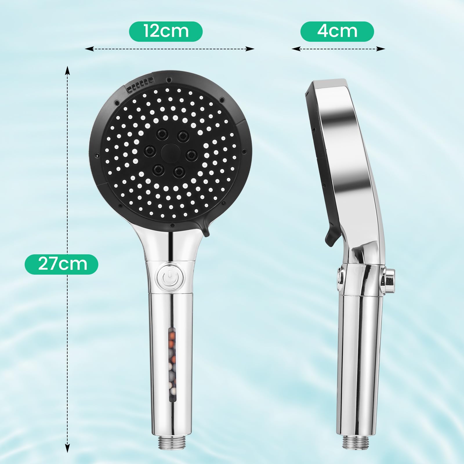 Diboniur Soffione Doccia con 6 Modalità Spray, Doccino per Doccia Pressurizzato con Funzione Filtro, Soffione Doccia Anticalcare Grande (Soffione Senza Tubo)