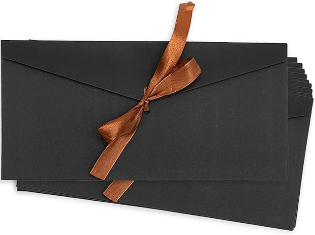 SZXMDKH 10 Pack Black Kraft Paper Envelopes Retro with Ribbons Gift Card Wedding Invitation Greeting for Handmade Invitations Letters Birthday or Festival Cards