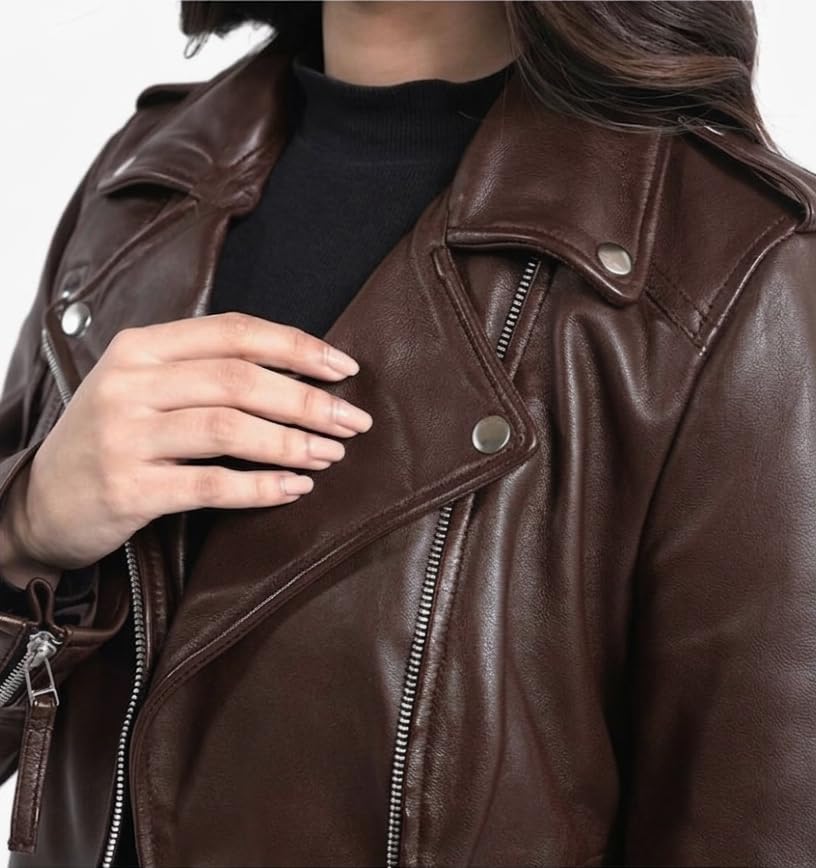 STREGA Women's Lambskin Leather Motorcycle Jacket
