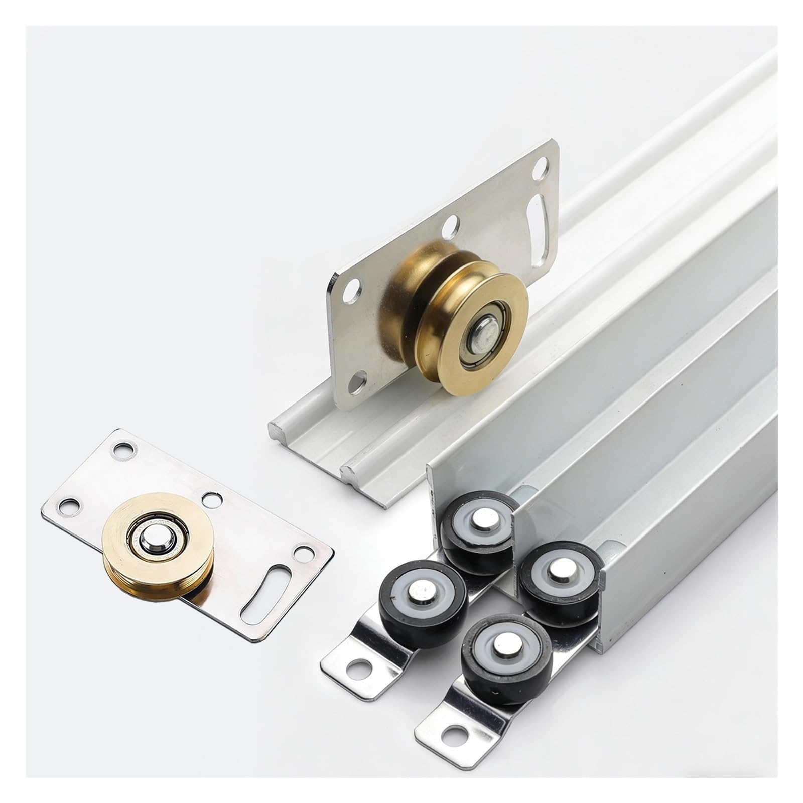 Sliding-Door-Hardware Bypass Sliding Door Hardware Kit for 2 Panels, Heavy Duty Closet Bedroom Wardrobe Solution Rail, Aluminum Upper & Lower Track Kit Easy Install(White,62in/157.5cm)
