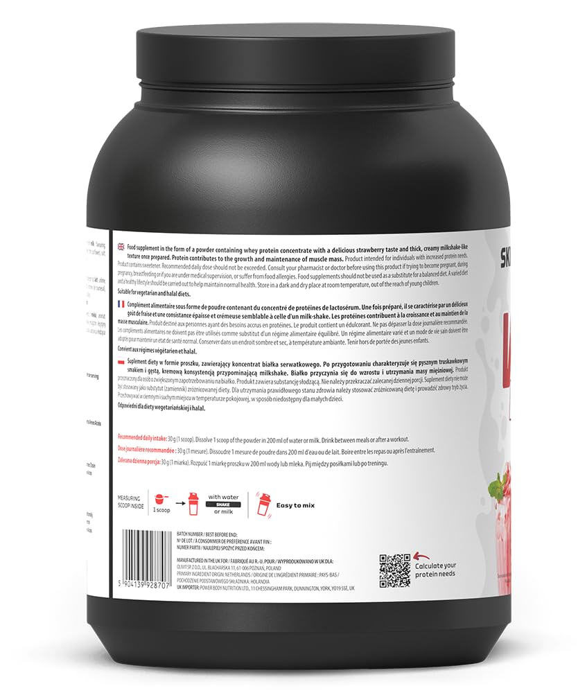 SKILL Nutrition Whey Protein | Protéine de Lactosérum | 23g Protéines par Portion | Haute Solubilité & Profil Riche en Acides Aminés | 700g | Saveur Milkshake Fraise