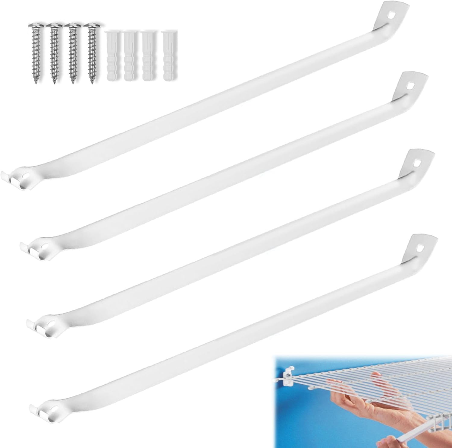 6PCS 12 Inch Wire Shelf Brackets, Heavy Duty Wire Shelving Support Brackets, Closet Rack Support with 4 PCS Wire Shelf Clips, Closet Wire Shelf Support Brackets for Laundry, Closet, Garage