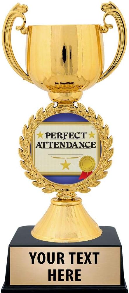 Crown Awards Personalized Perfect Attendance Trophy, 7.25" Gold Cup Attendance Trophies for Kids with Free Custom Engraving