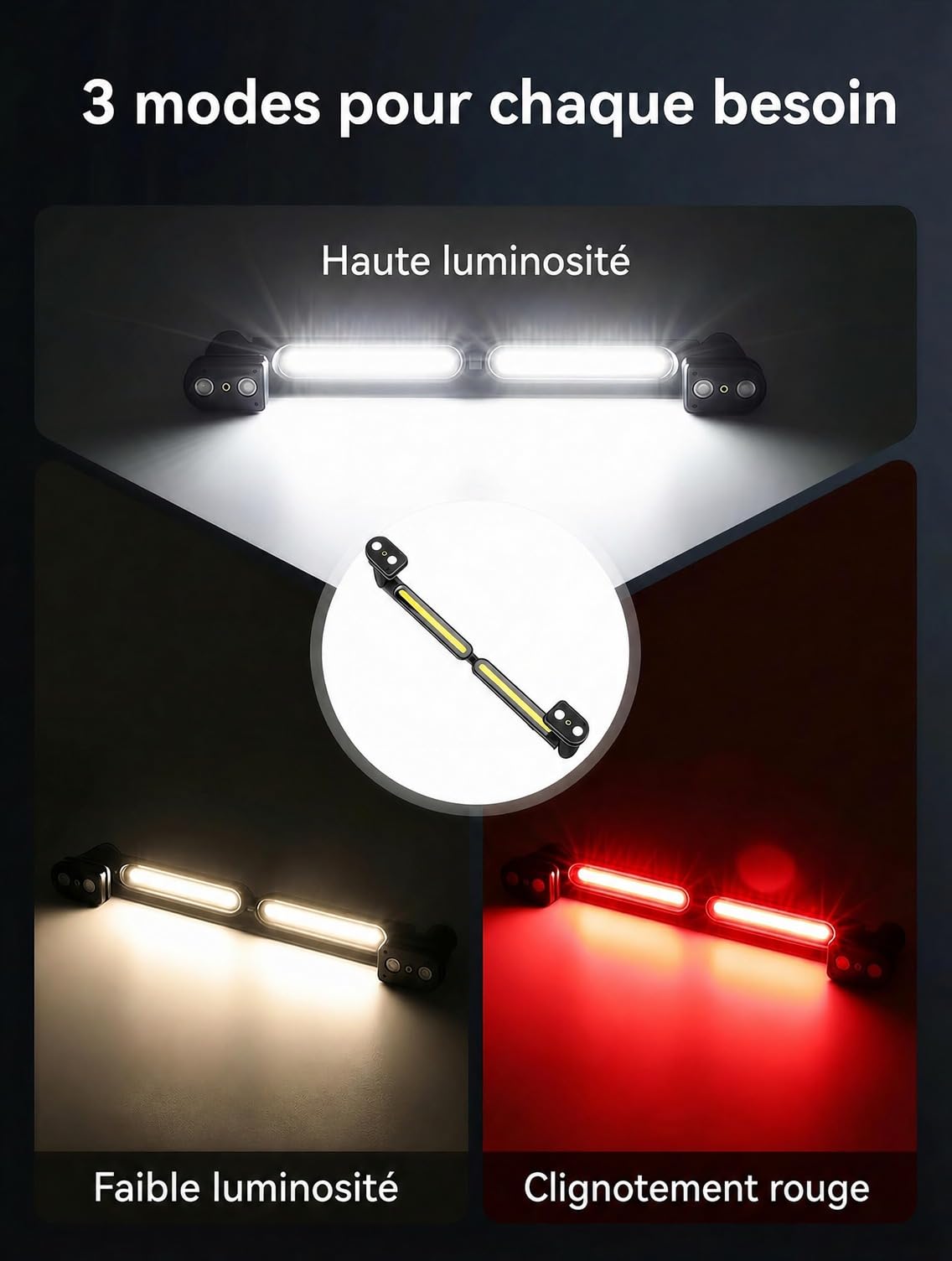Lot de 2 Lampes de Travail LED pour Capot, 3000 lm, Magnétiques, USB-C, Batterie 5200 mAh, Rotation 360°, Crochets et Pinces, Éclairage Moteur, Garage, Réparation Auto, Noir | Lampe de travail connectable 2 en 1 4400 mAh pour compartiment moteur de voitur