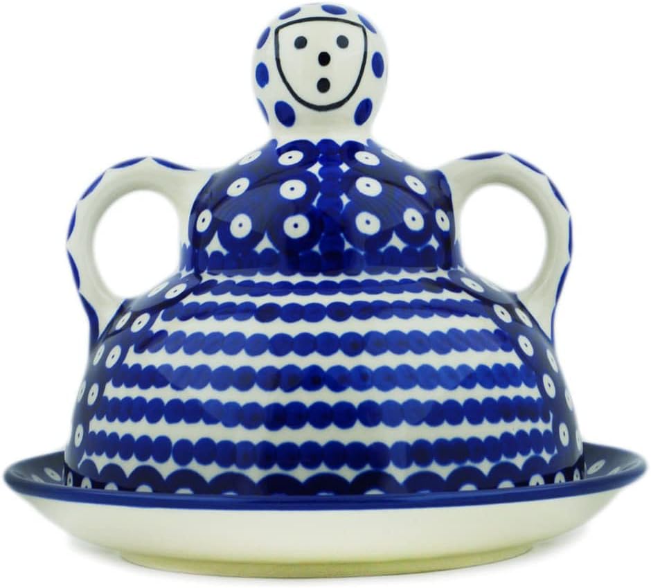 Polmedia Polish Pottery Cheese Lady - Blue Eyes Pattern Handmade in Boleslawiec Poland by Ceramika Artystyczna + Certificate of Authenticity
