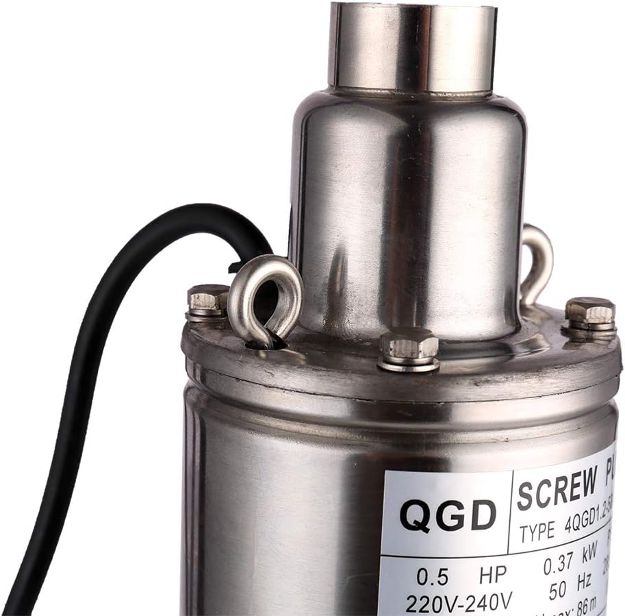1/2HP Stainless Steel 4" OD Pipe Submersible Bore Pump 1inch Outlet Water Pump 86M Head Deep Well Pump Screw Submersible Water Pump for Industrial and Home Use