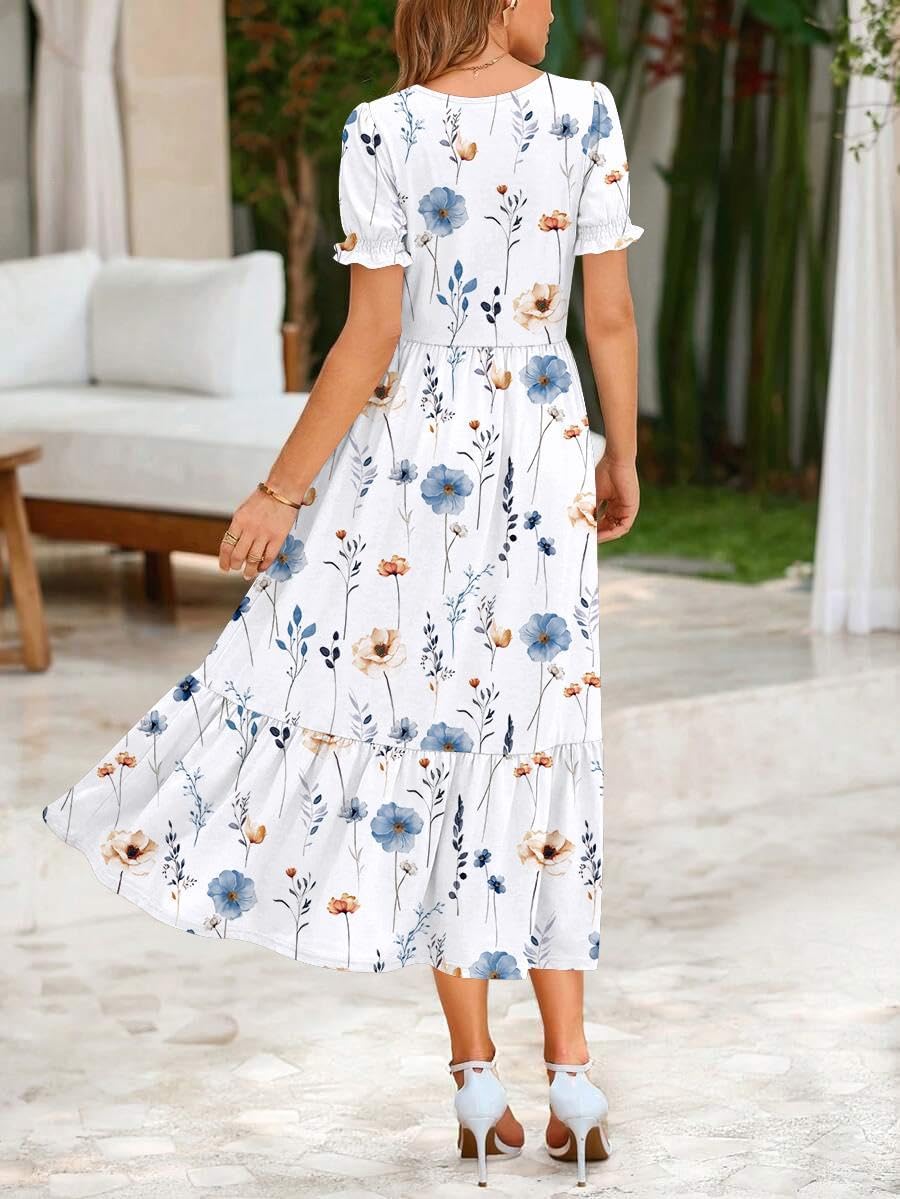 Zeagoo Summer Dresses for Women Flowy Casual Midi Dress Short Sleeve Tiered Dress Beach Vacation Sundresses with Pockets - Image 5