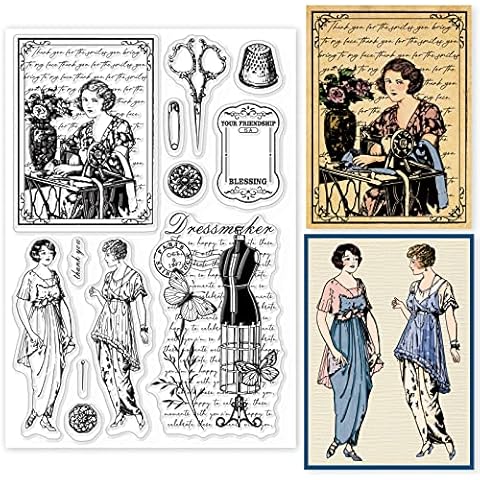 GLOBLELAND Vintage Sewing Background Clear Stamps Cover